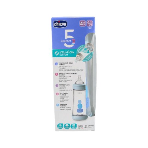BIBERON SILIC. CHICCO PERFECT5 4M F RAPIDO 300 ML AZUL