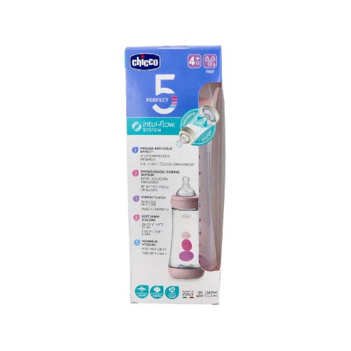 BIBERON SILIC. CHICCO PERFECT5 4M F RAPIDO 300 ML ROSA