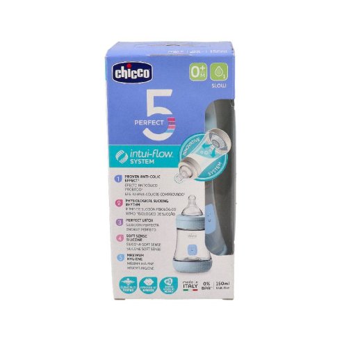 BIBERON SILIC. CHICCO PERFECT5 0M F LENTO 150 ML AZUL