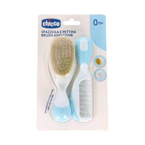 CEPILLO Y PEINE INFANTIL CHICCO PELO NATURAL AZUL